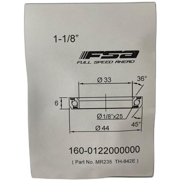 FSA 1-1/8" Headset Bearing |33*44*H6|36° x 45°|ACB MR235 (Canyon Upper GP7172-01)