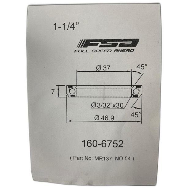 FSA 1-1/4" Headset Bearing |37*46.9*H7|45°x 45°|ACB MR137