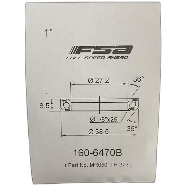 FSA 1" Headset Bearing |27.2*38.5*H6.5|36°x 36°|ACB MR050 (TH-372)
