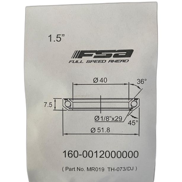 FSA 1.5" Headset Bearing |40*51.8*H7.5|36°x 45°|ACB MR019