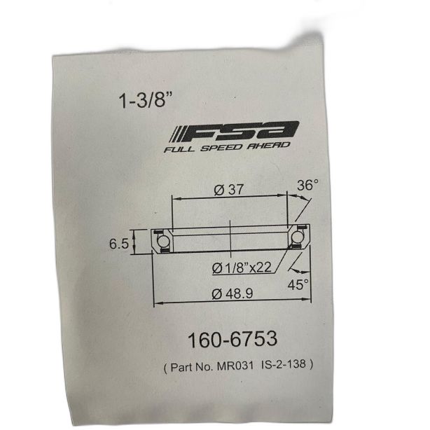 FSA 1-3/8" Headset Bearing |37*48.9*H6.5|36°x 45°|ACB MR031 (IS-2-138)