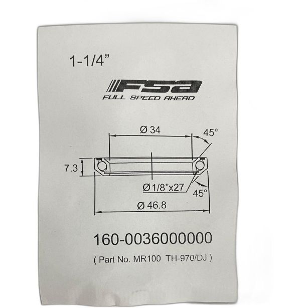 FSA 1-1/4" Headset Bearing |34*46.8*H7.3|45°x 45°|ACB MR100 (TH-970|DJ)