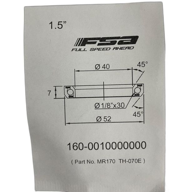 FSA 1.5" Headset Bearing |40*52*H7|45°x 45°|ACB MR170