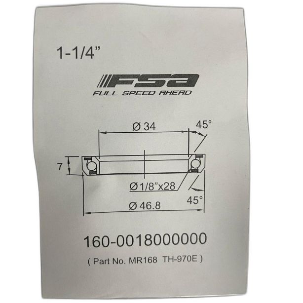 FSA 1-1/4" Headset Bearing |34*46.8*H7|45°x 45°|ACB MR168 (TH-970E)