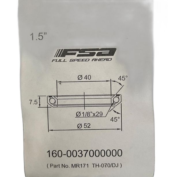 FSA 1.5" Headset Bearing |40*52*H7.5|45°x 45°|ACB MR171