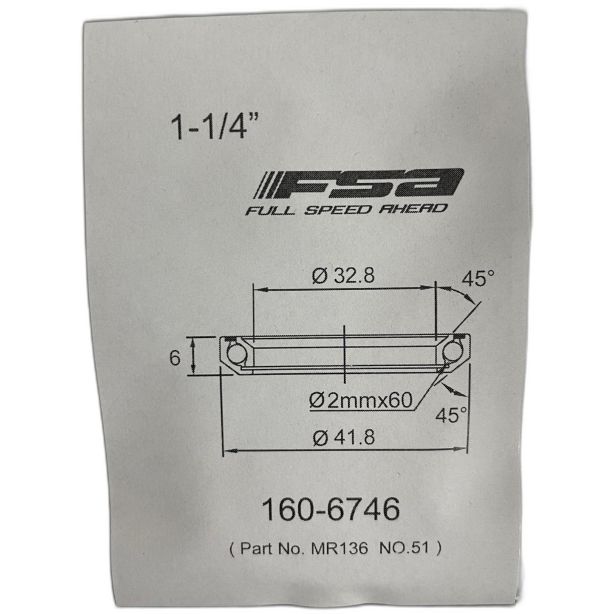 FSA 1-1/4"Headset Bearing |32.8*41.8*H6|45°x 45°|ACB MR136