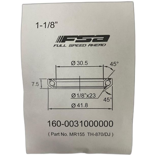 FSA 1-1/8" Headset Bearing |30.5*41.8*H7.5|45° x 45°|ACB MR155 (TH-870|DJ)
