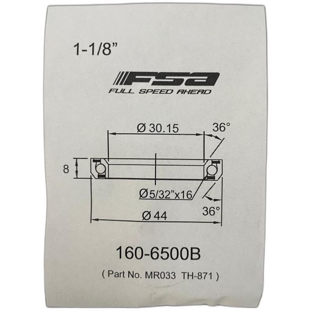 FSA 1-1/8" Headset Bearing |30.15*44*H8|36°x 36°|ACB MR033 (TH-871)