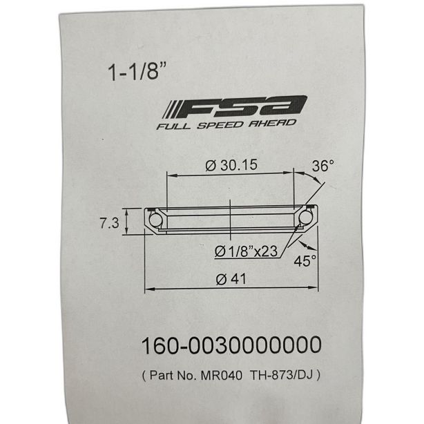 FSA 1-1/8" Headset Bearing |30.15*41*H7.3|36°x 45°|ACB MR040 (TH-873|DJ)