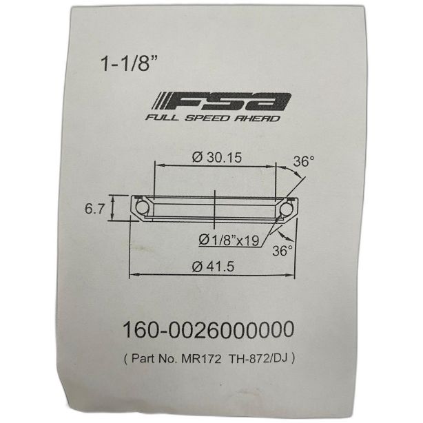 FSA 1-1/8" Headset Bearing |30.15*41.5*H6.7|36°x 36°|ACB MR172 (TH-872|DJ)