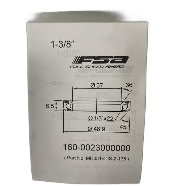FSA 1-3/8" Headset Bearing |37*48.9*H6.5|36°x 45°|ACB MR031S-Stainless