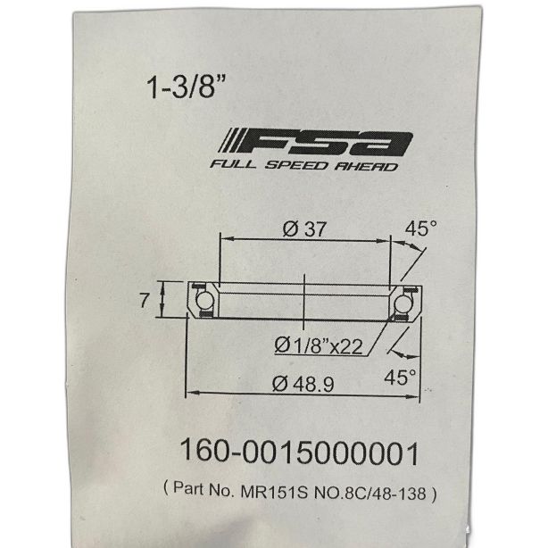 FSA 1-3/8" Headset Bearing |37*48.9*H7|45°x 45°|ACB MR151S (NO.8C-138)