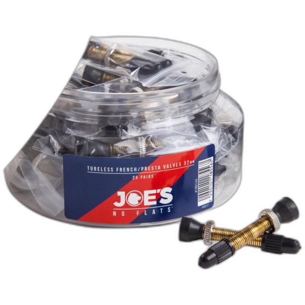 Joe's 25 Pairs Tubeless French/Presta valves 32 mm- in a jar