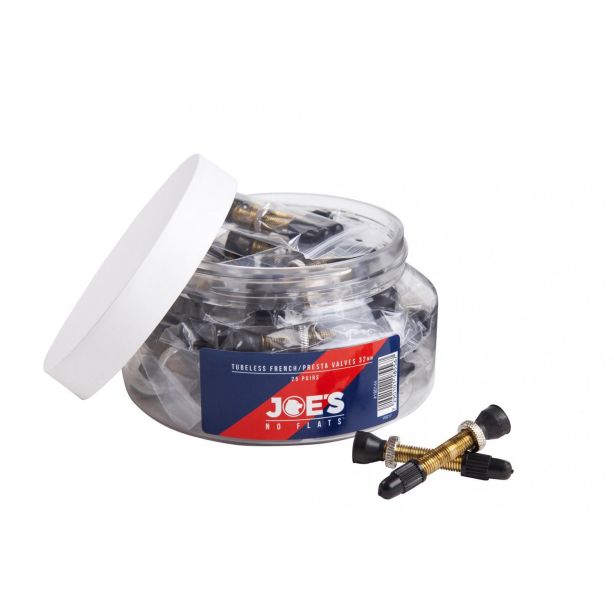 Joe's 25 Pairs Tubeless French/Presta valves 32 mm- in a jar