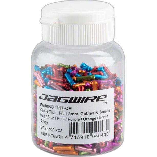 JAGWIRE Cable Tips, Fits 1.8mm Cables & Smaller / Red, Blue, Pink, Purple, Orange & Green