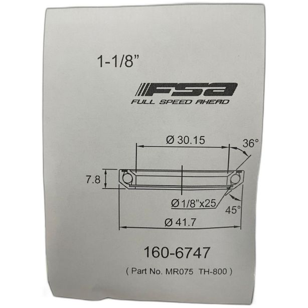 FSA 1-1/8" Headset Bearing |30.15*41.7*H7.8|36°x 45°|ACB MR075 (TH-800)